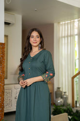 Olive Green Cotton Embroidery Kurta Set